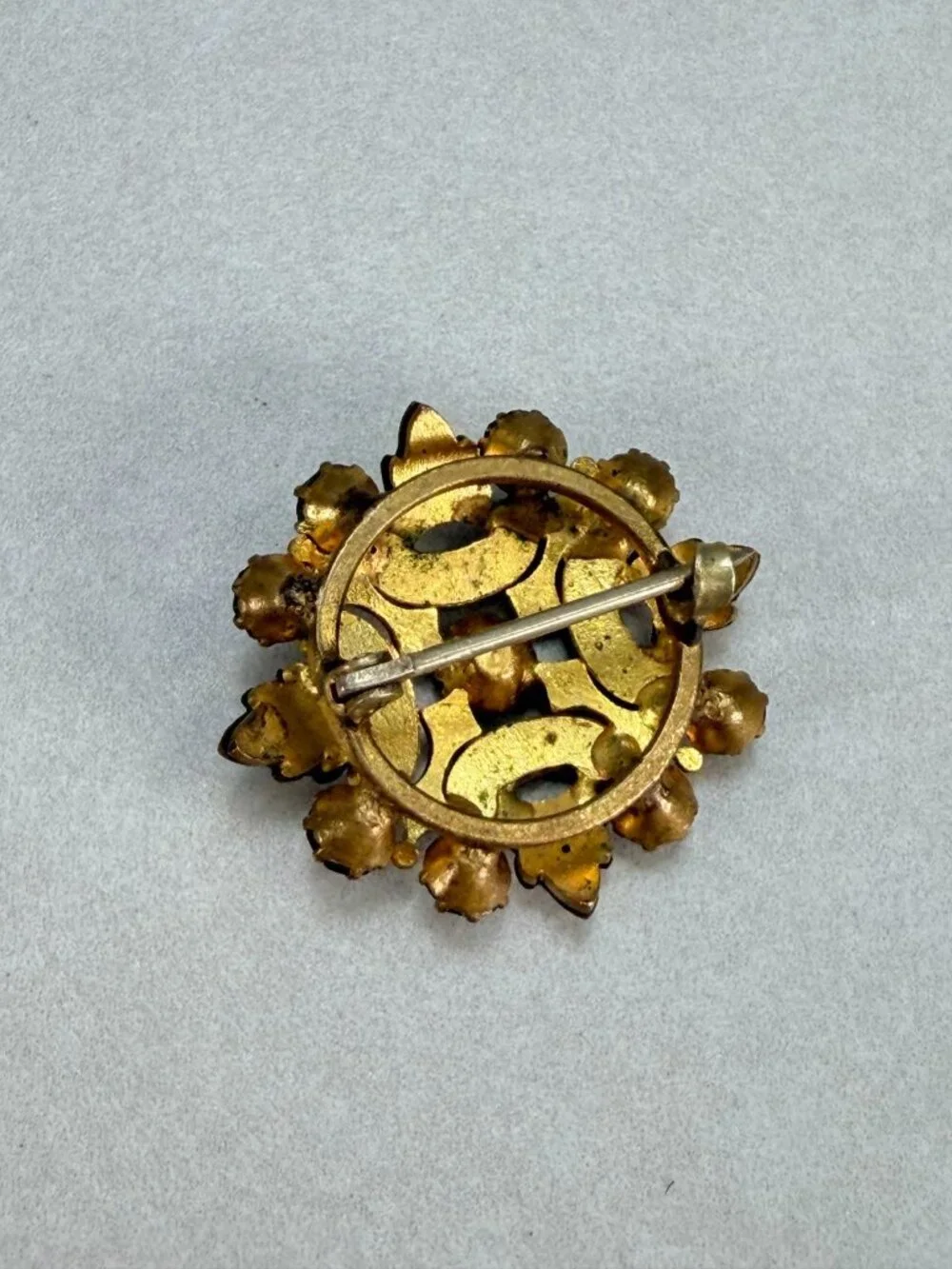 Antique Stunning Gold Filled Enamel Rhinestone Brooch Art Deco Pin